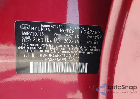 2016 Hyundai Elantra Value Edition from USA, damaged, VIN KMHDH4AE8GU491833